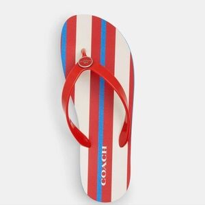 Coach Red and Blue Striped Flip Flop Sandal ♥️💙